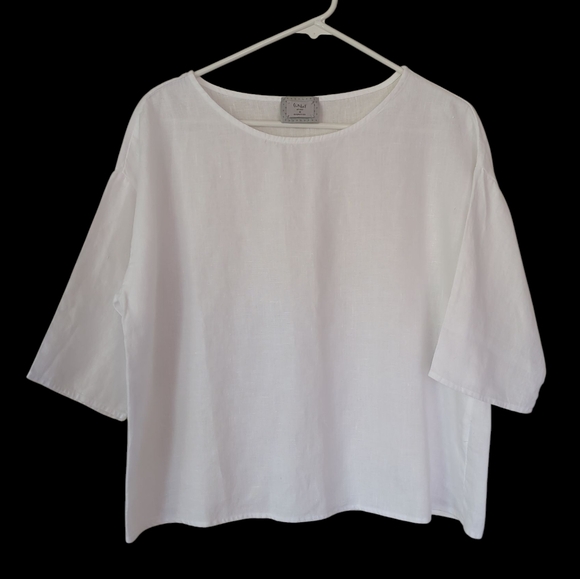 Chalet Tops - Chalet Linen Dropped Shoulder Pullover Blouse MEDIUM White